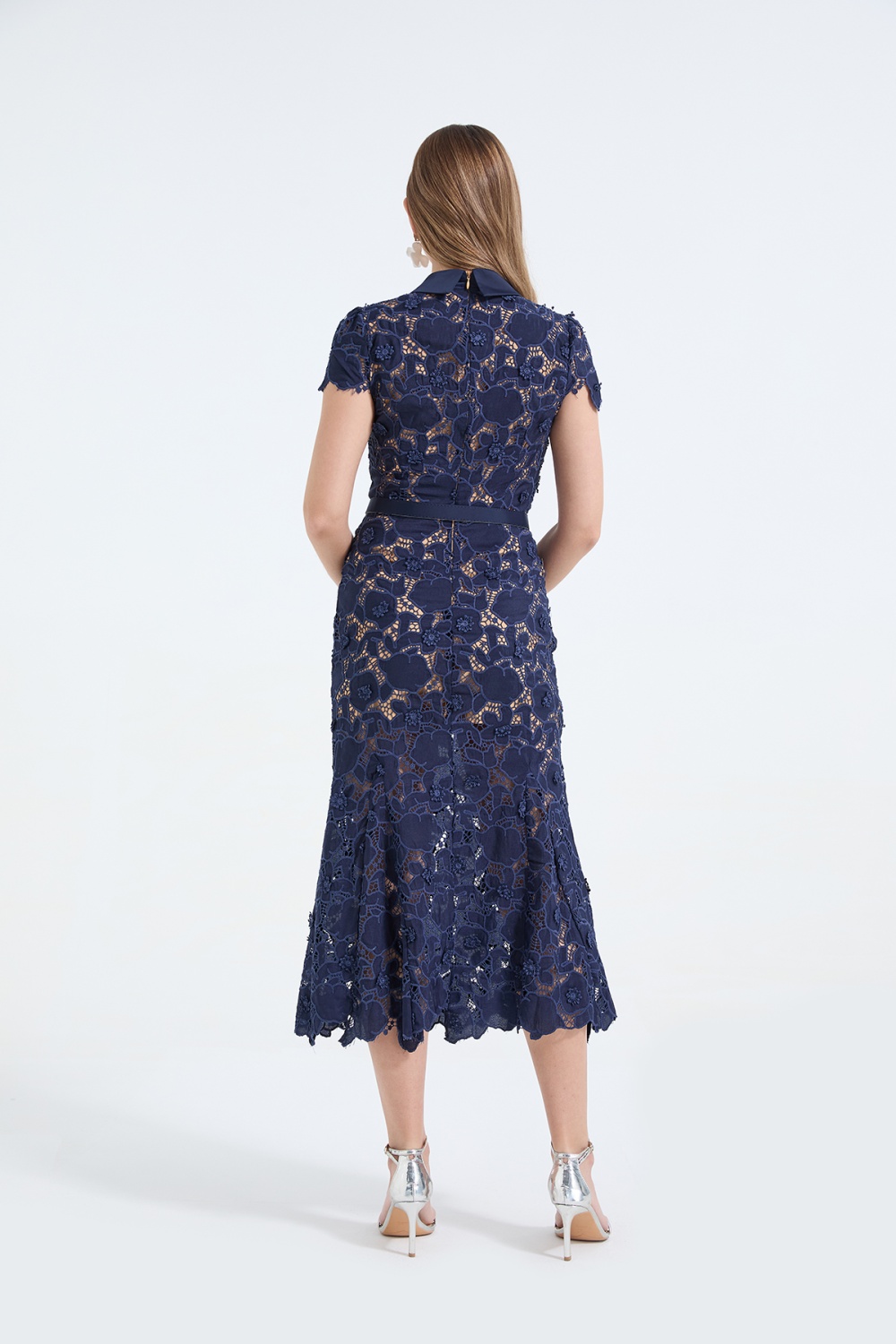 Shirt collar stereoscopic splice lace flowers dress