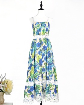 Spring and summer pinched waist long dress hollow dress