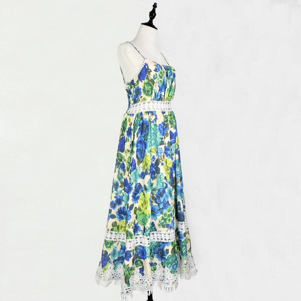 Spring and summer pinched waist long dress hollow dress