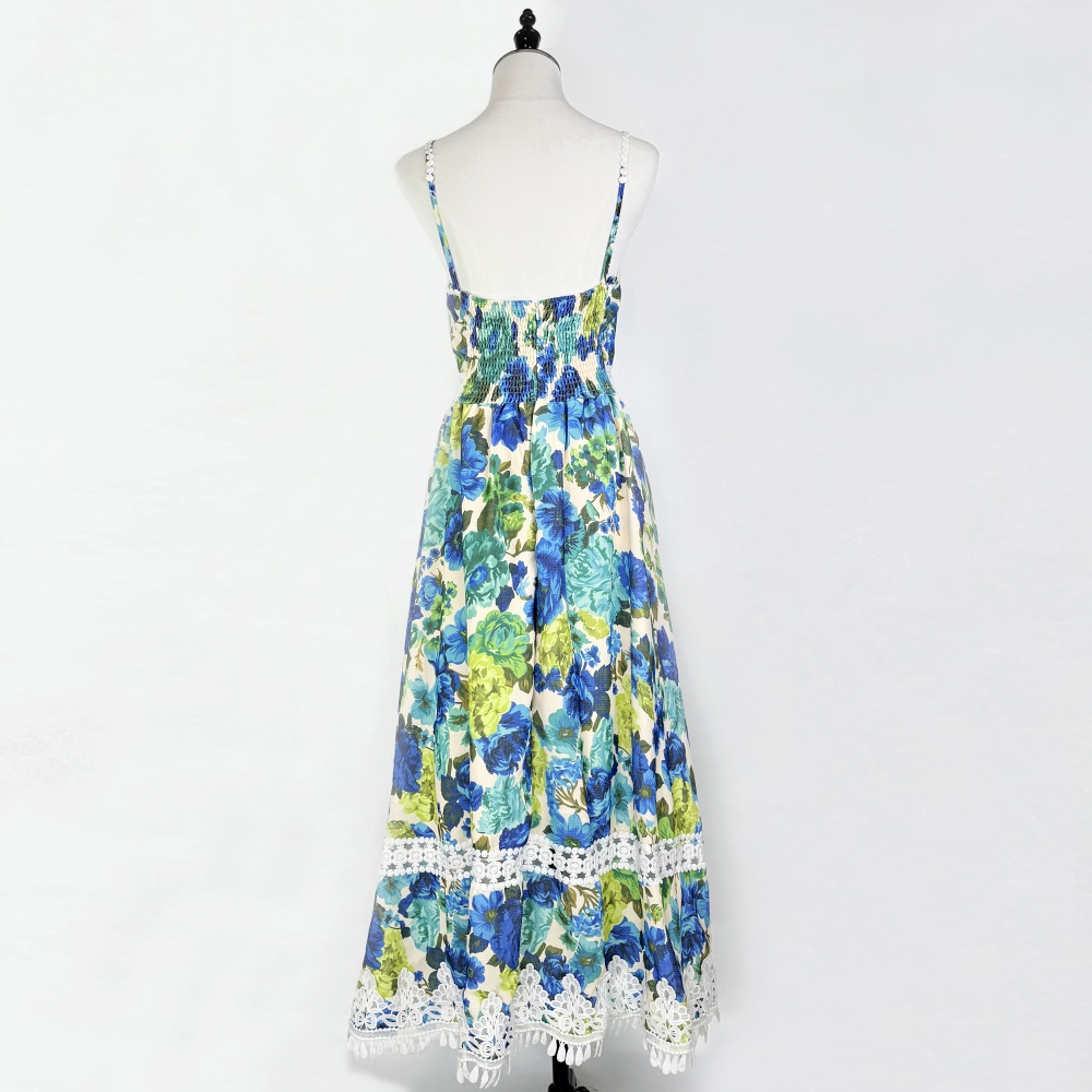 Spring and summer pinched waist long dress hollow dress