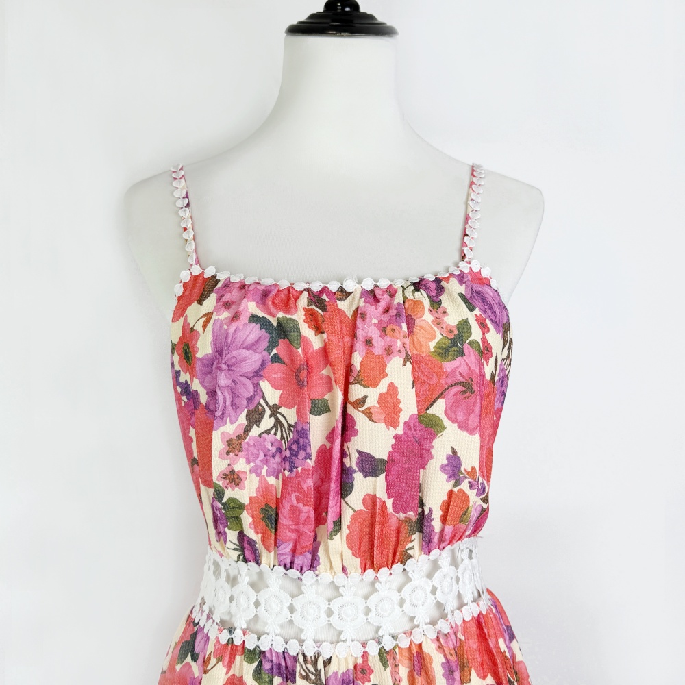 Spring and summer pinched waist long dress hollow dress