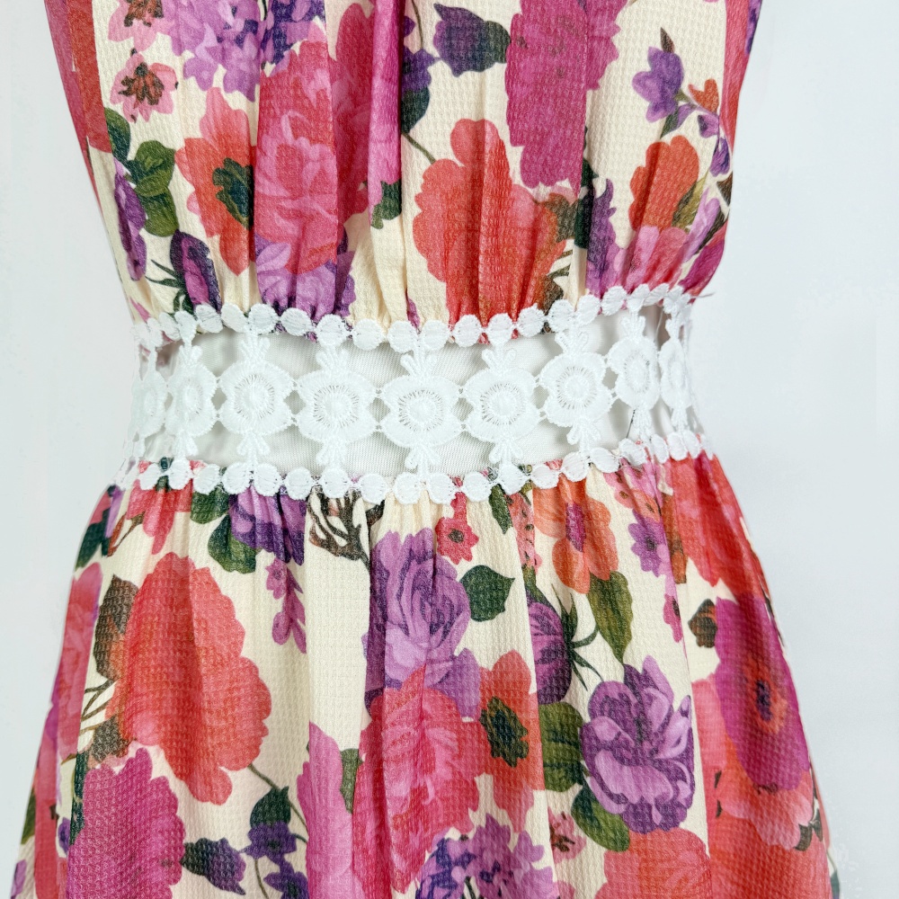 Spring and summer pinched waist long dress hollow dress