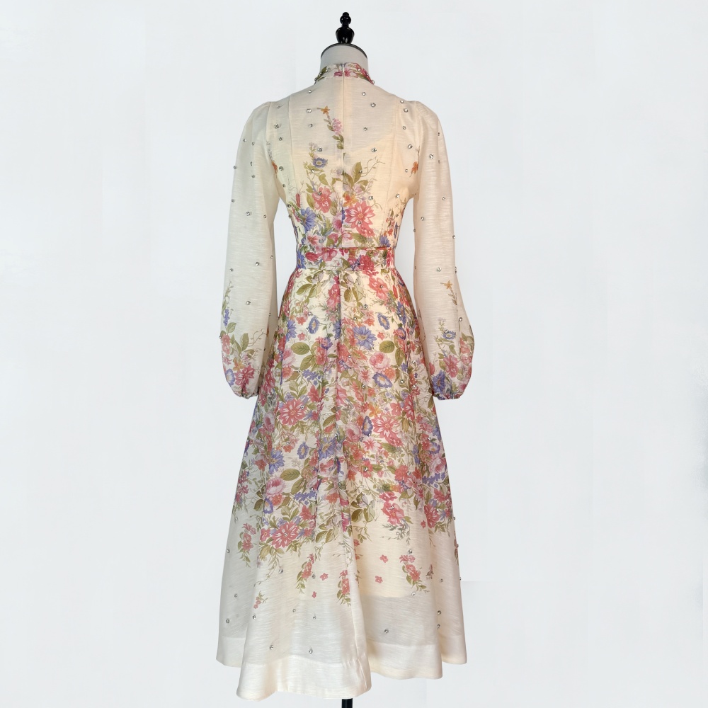 Long cstand collar big skirt long sleeve dress