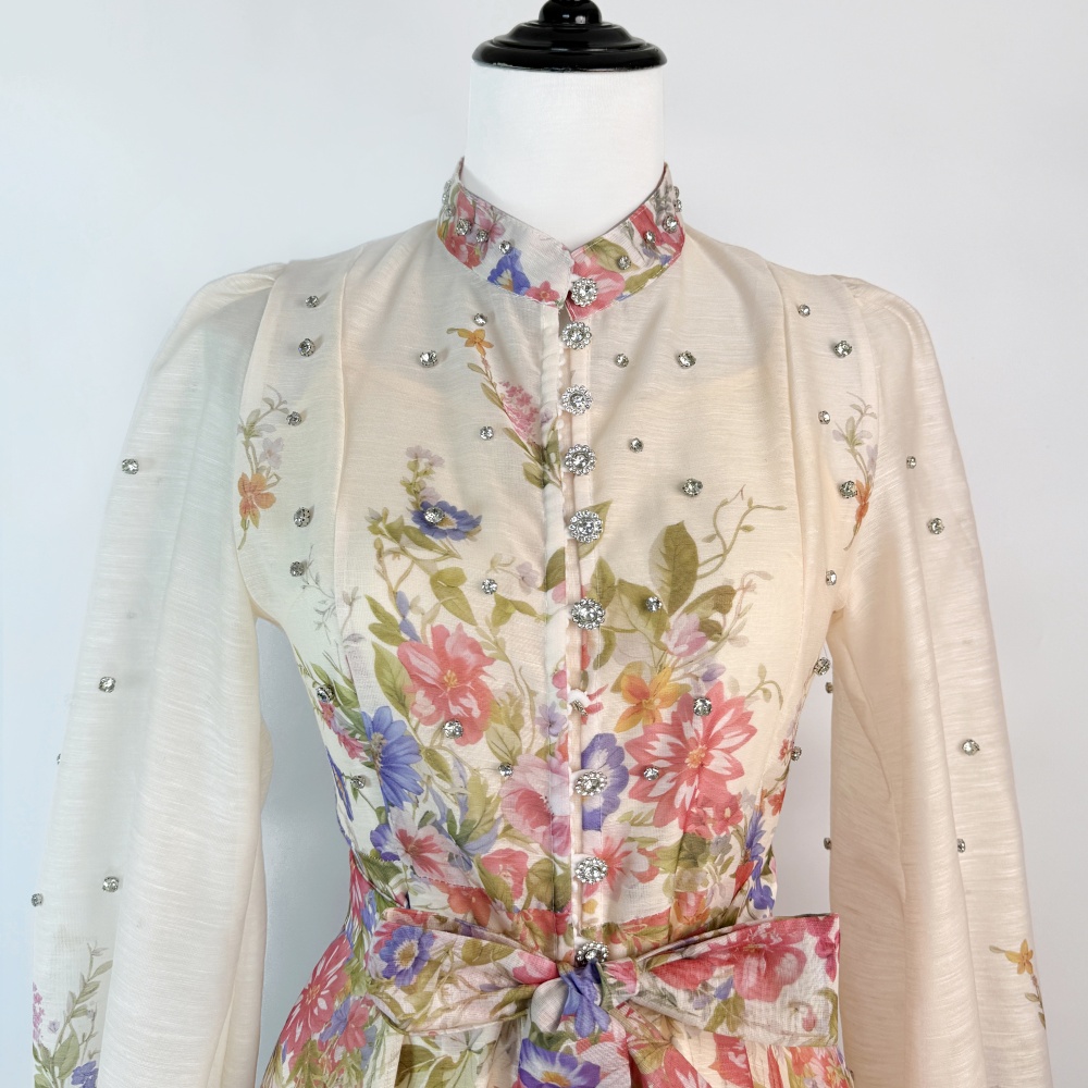 Long cstand collar big skirt long sleeve dress