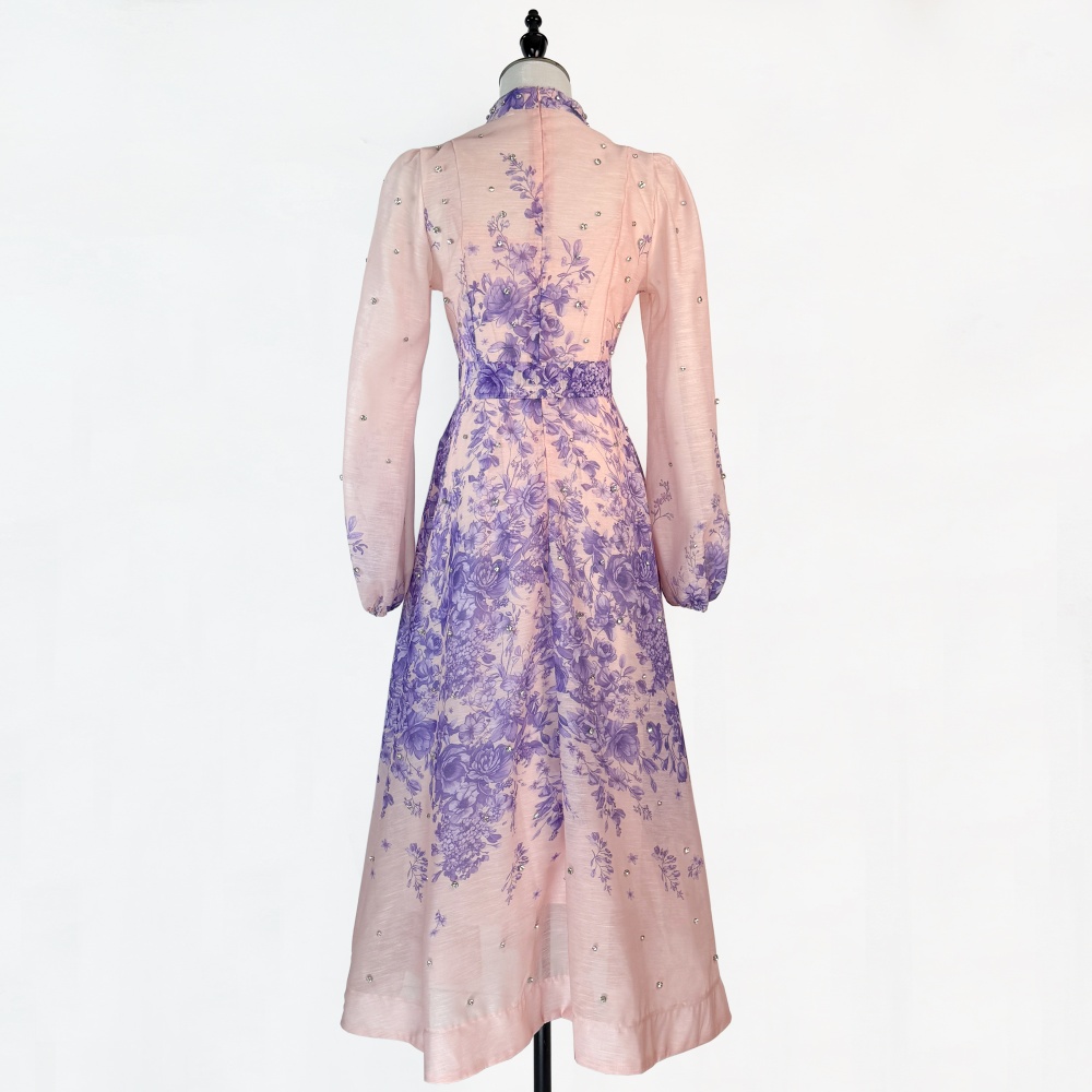 Long cstand collar big skirt long sleeve dress