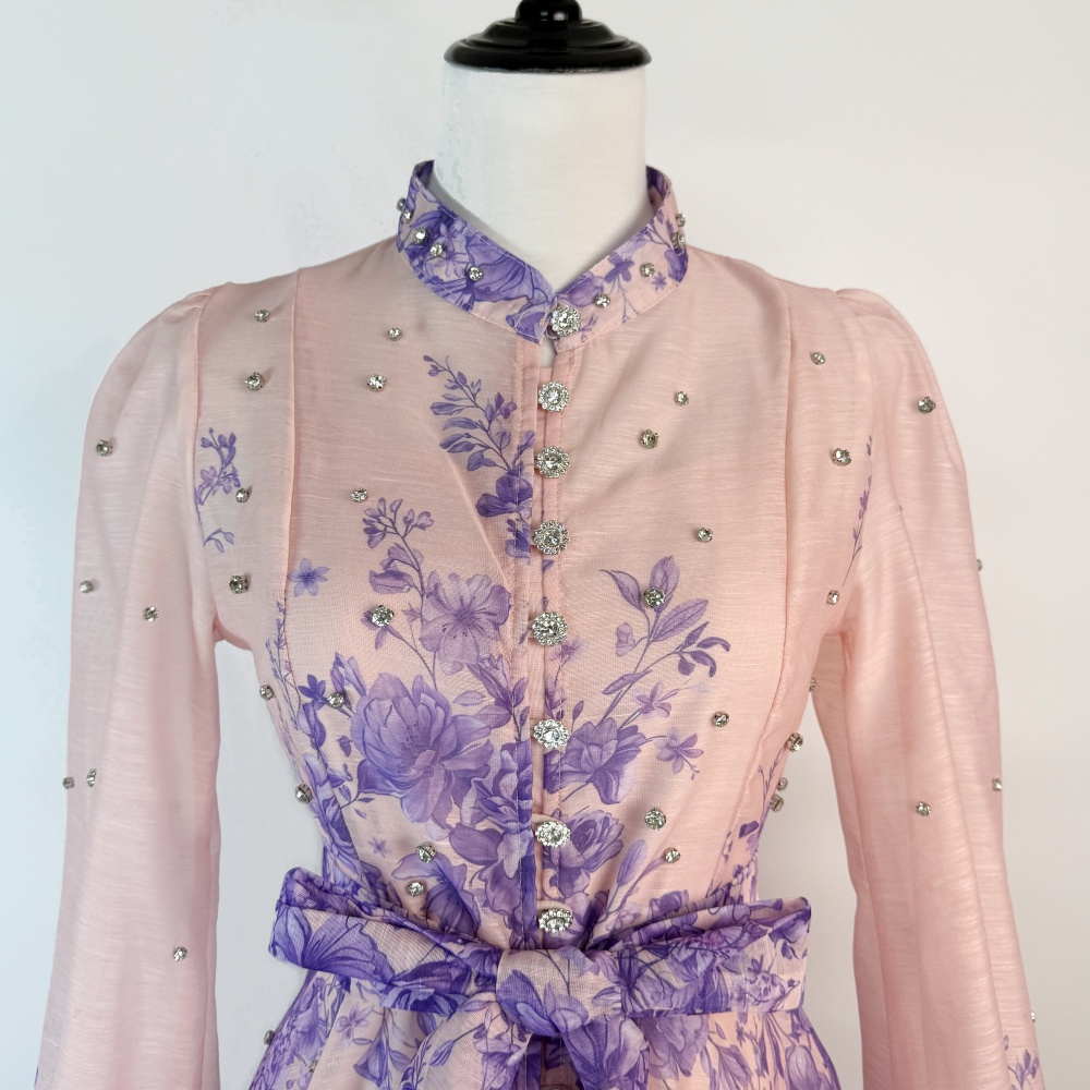 Long cstand collar big skirt long sleeve dress