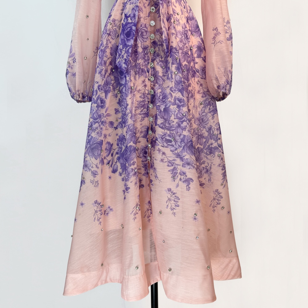 Long cstand collar big skirt long sleeve dress