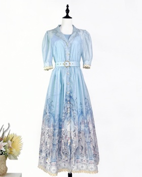 Lapel short sleeve splice European style dress