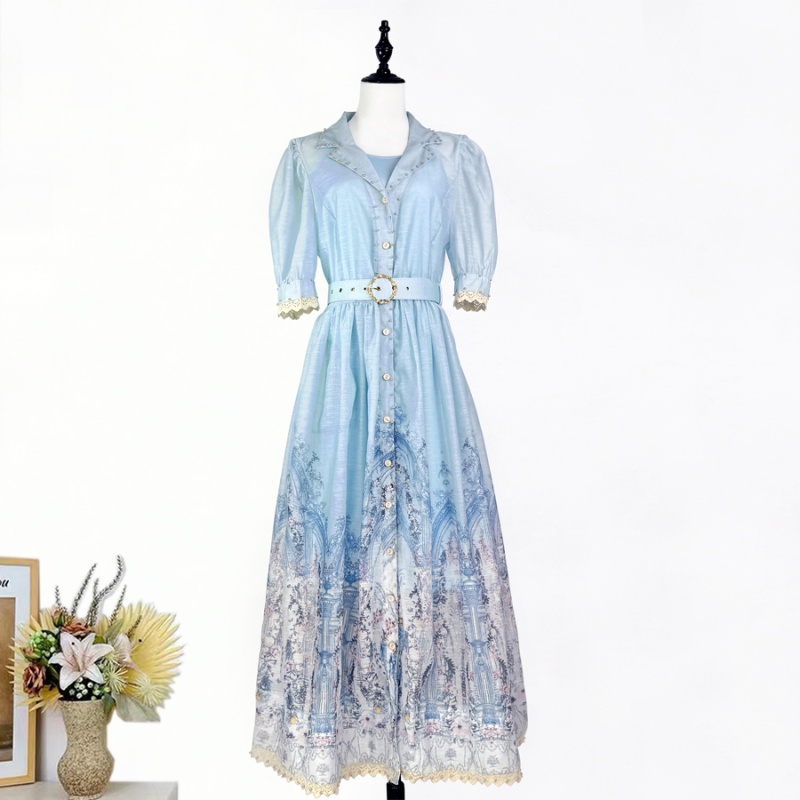 Lapel short sleeve splice European style dress