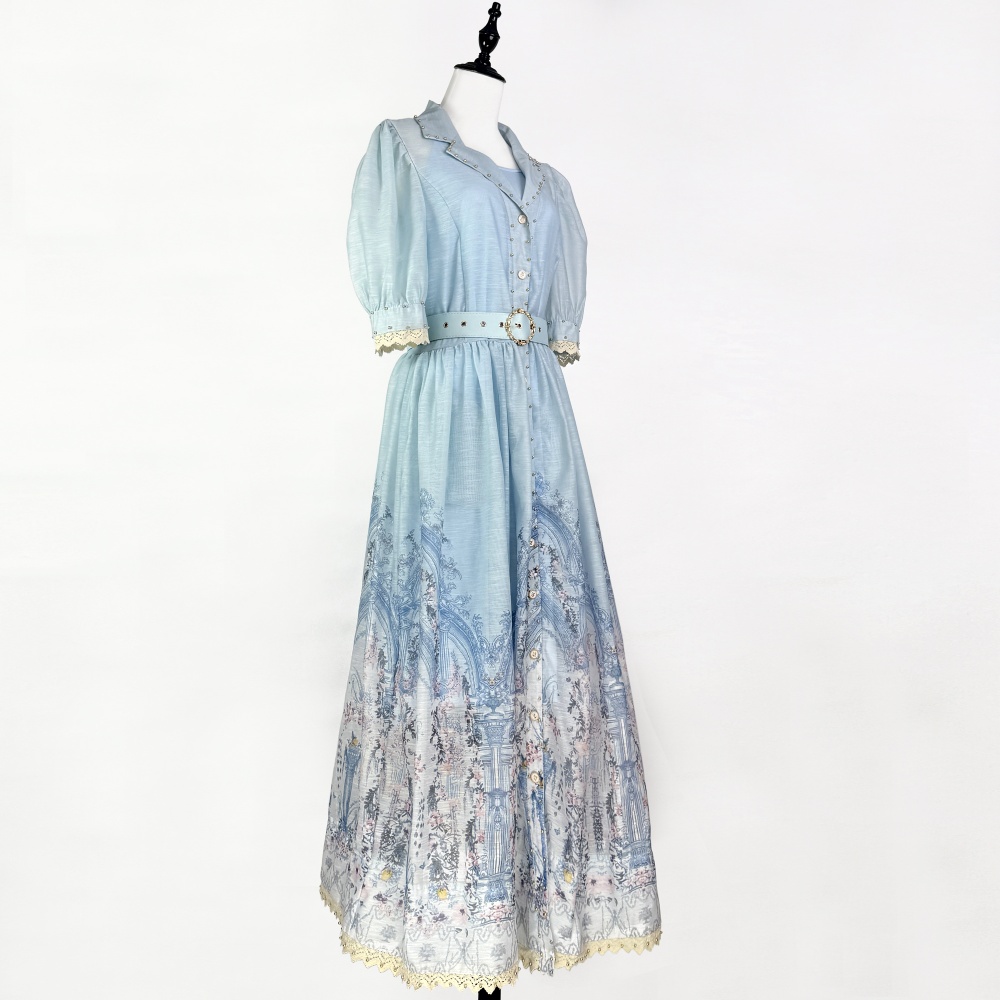 Lapel short sleeve splice European style dress