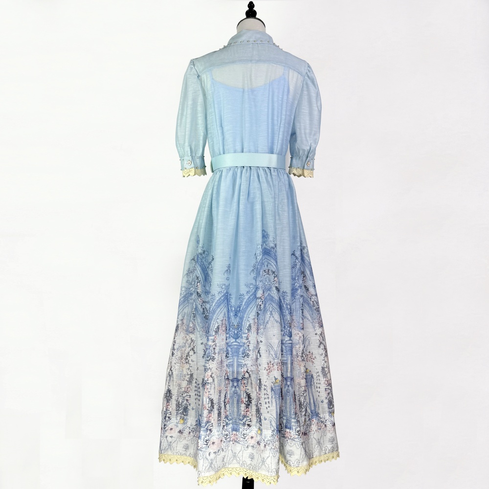 Lapel short sleeve splice European style dress