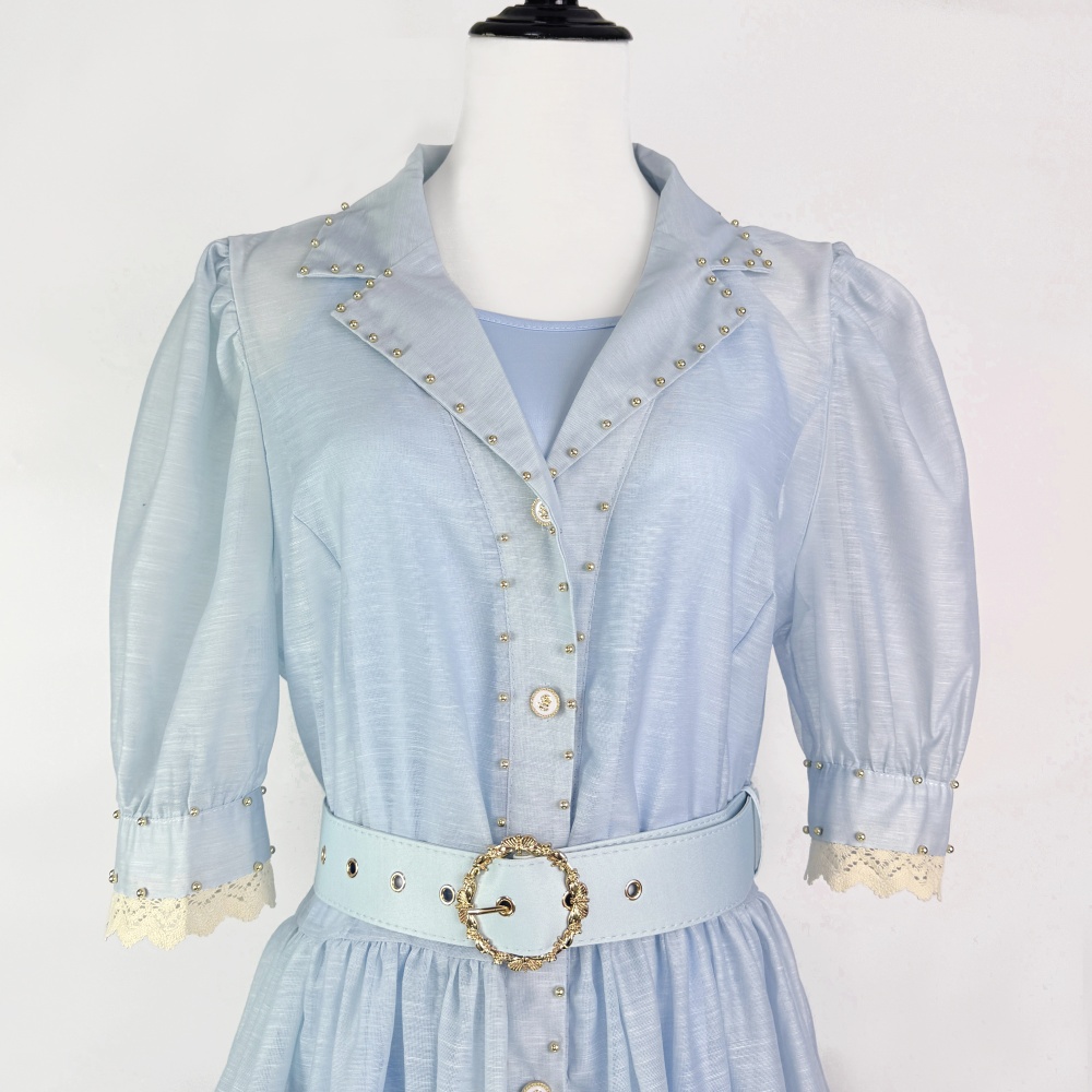 Lapel short sleeve splice European style dress