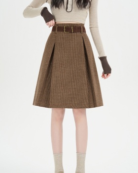 Plaid crimp short skirt package hip high waist skirt
