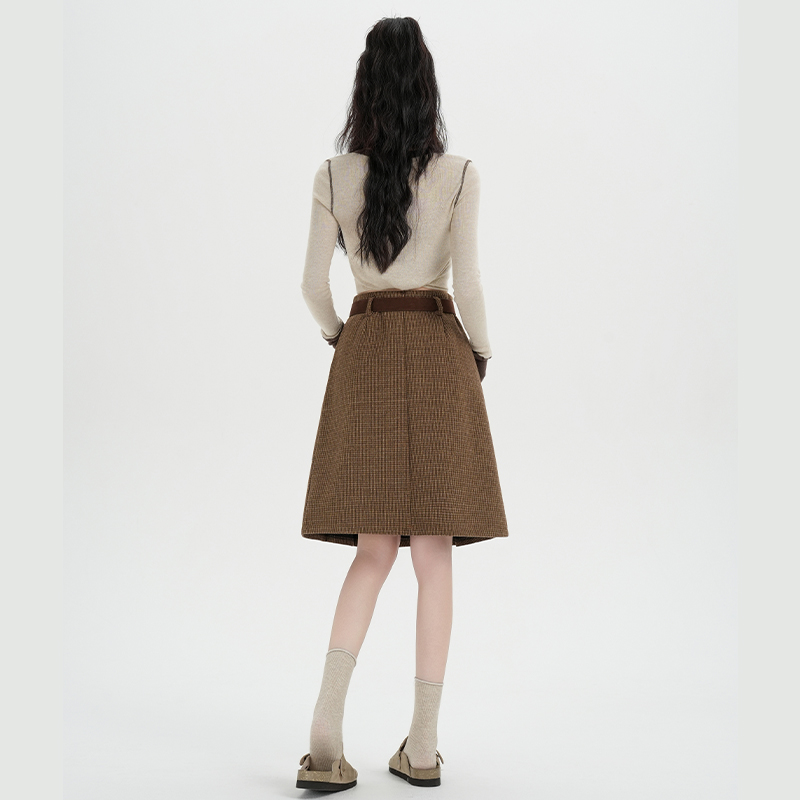 Plaid crimp short skirt package hip high waist skirt