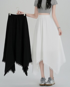 Spring long splice lace irregular drape skirt for women