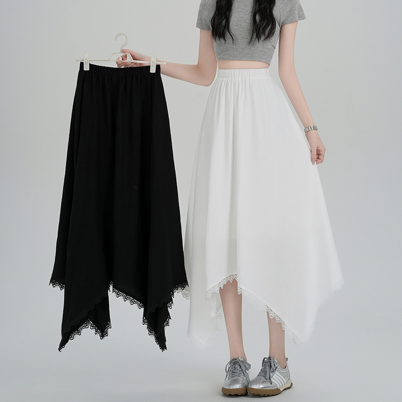 Spring long splice lace irregular drape skirt for women