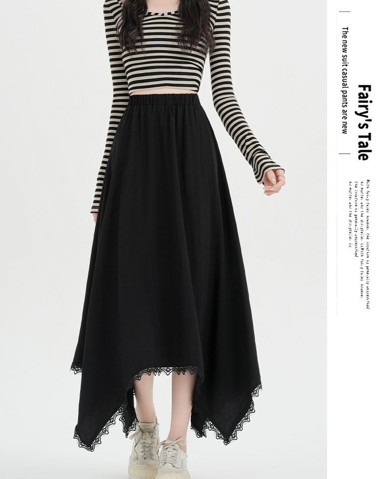 Spring long splice lace irregular drape skirt for women