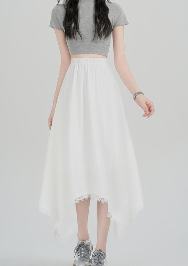 Spring long splice lace irregular drape skirt for women