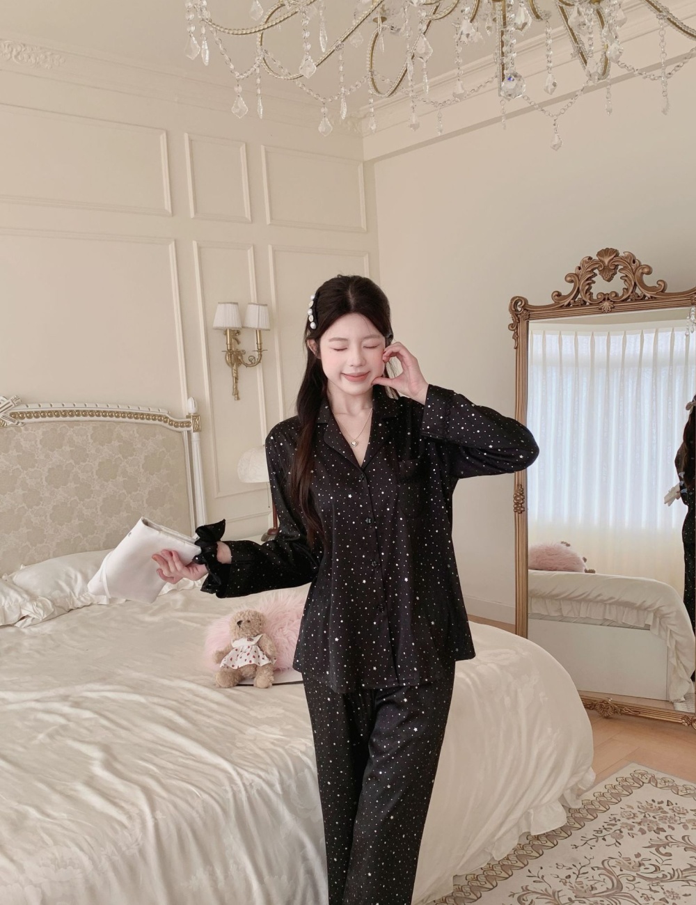 Starry maiden rhinestone homewear sweet pajamas a set