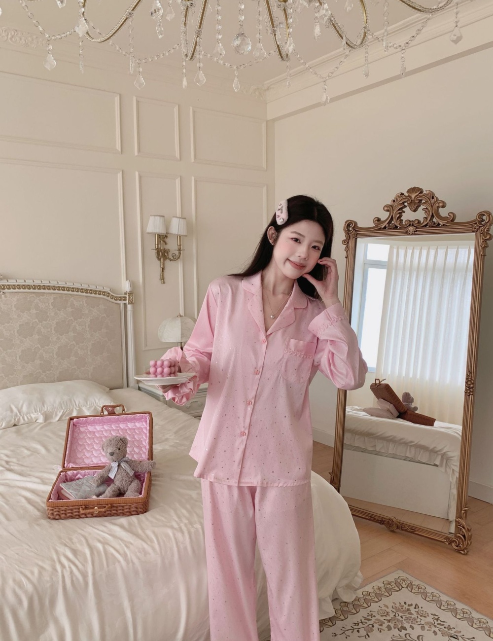 Starry maiden rhinestone homewear sweet pajamas a set