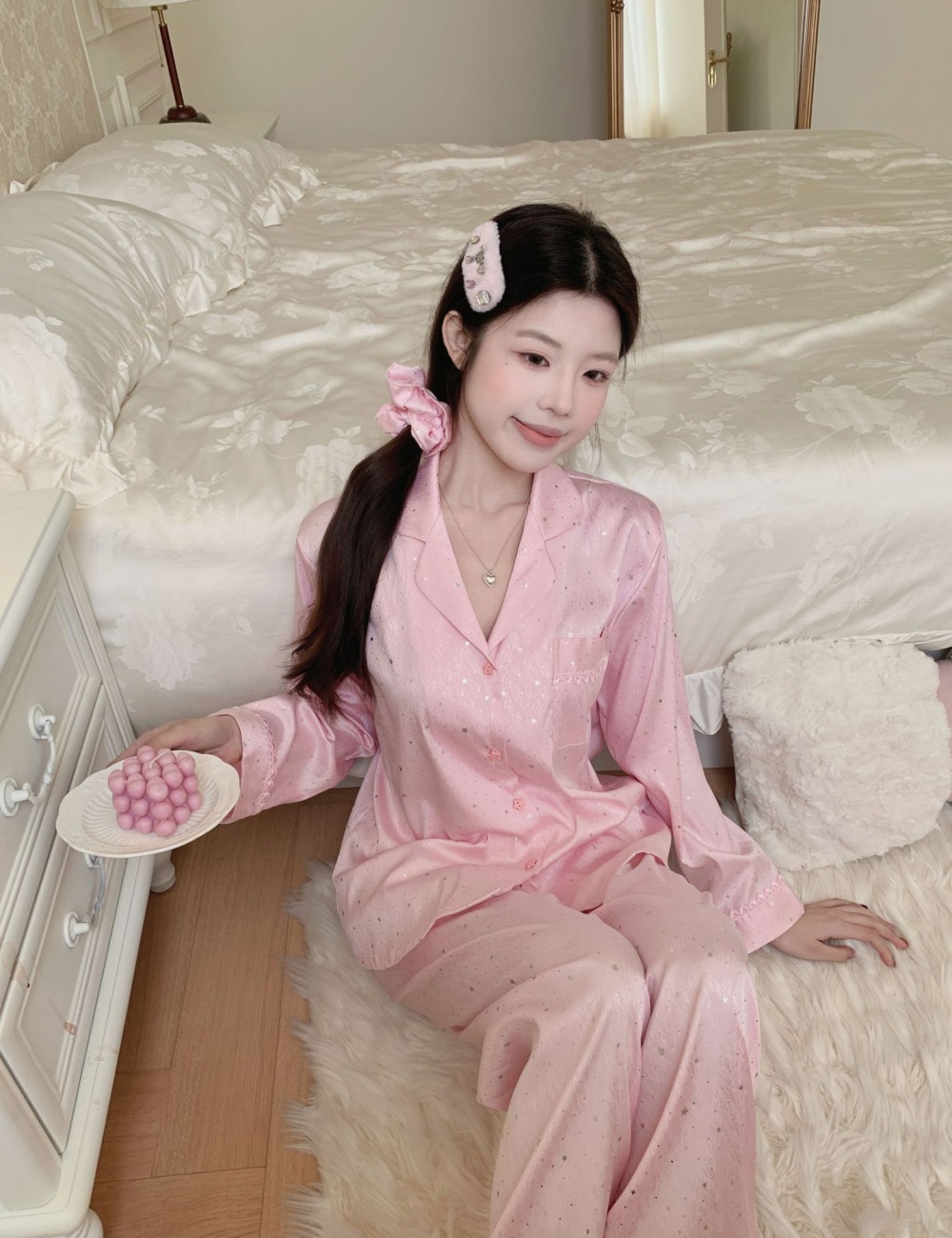 Starry maiden rhinestone homewear sweet pajamas a set