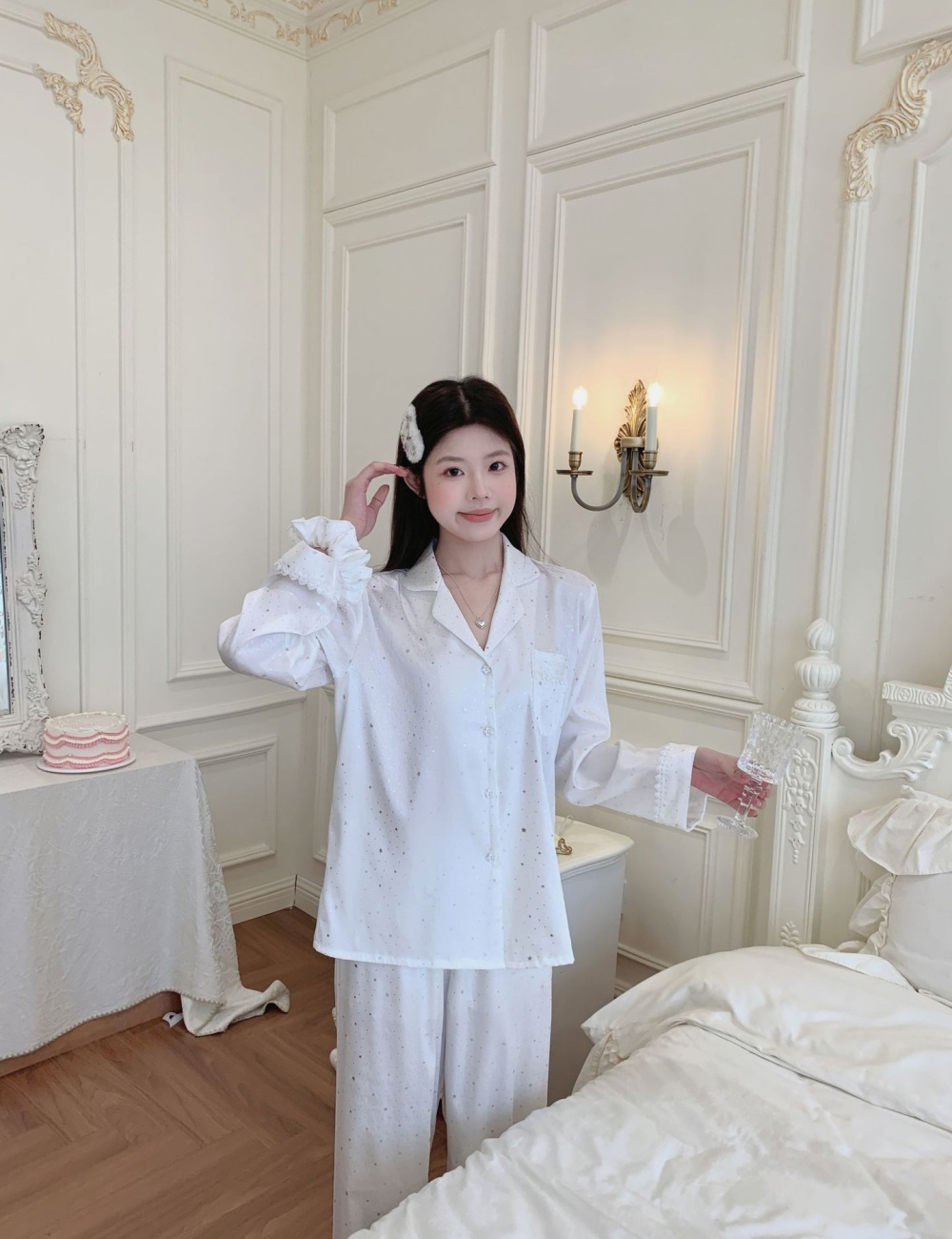 Starry maiden rhinestone homewear sweet pajamas a set