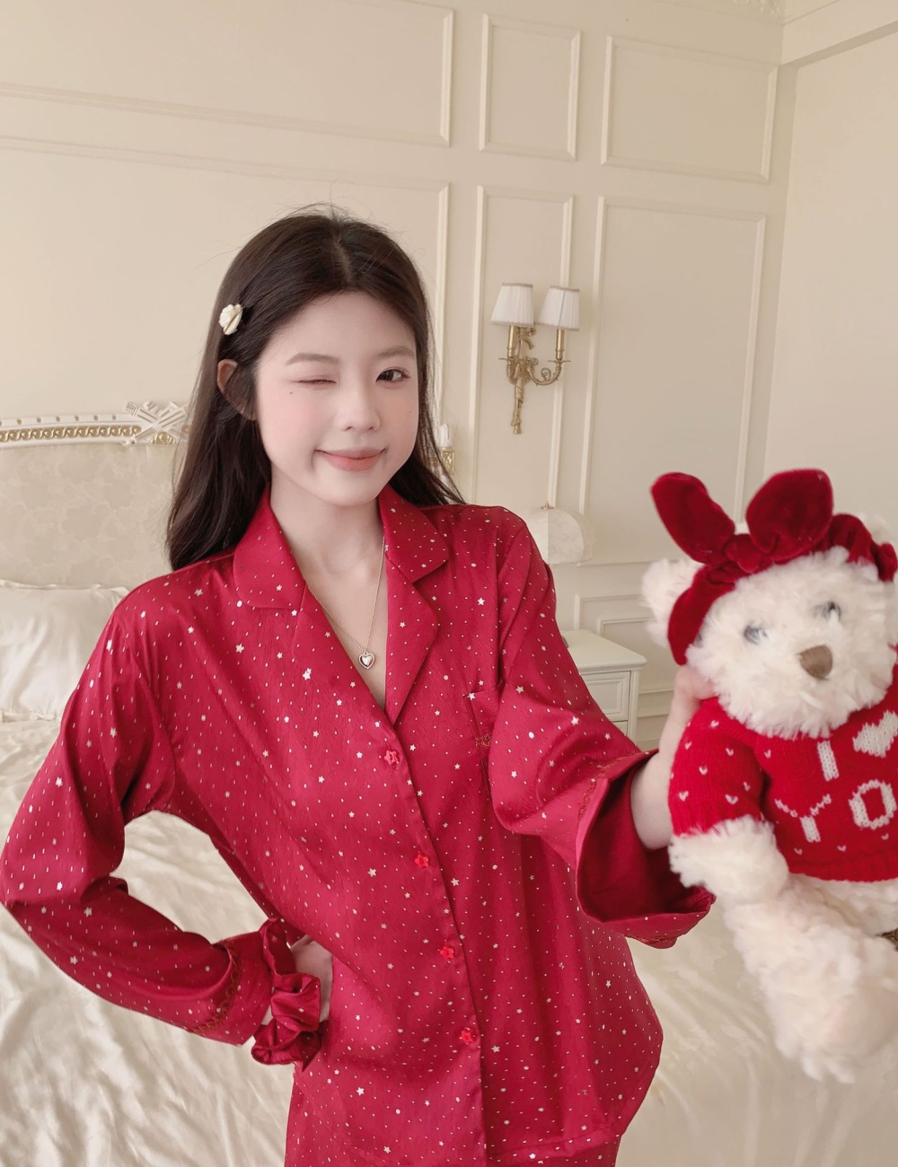 Starry maiden rhinestone homewear sweet pajamas a set