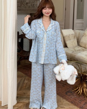 Long sleeve homewear long pants lapel pajamas a set