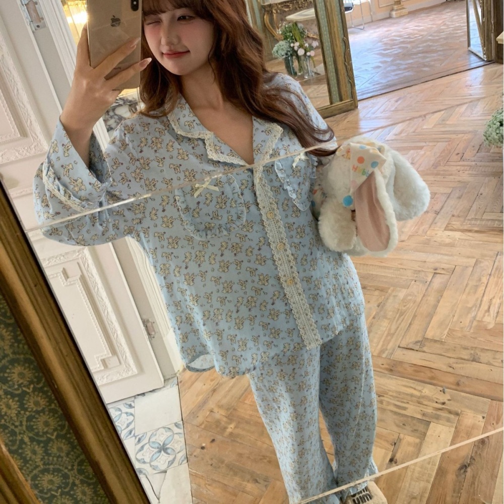 Long sleeve homewear long pants lapel pajamas a set