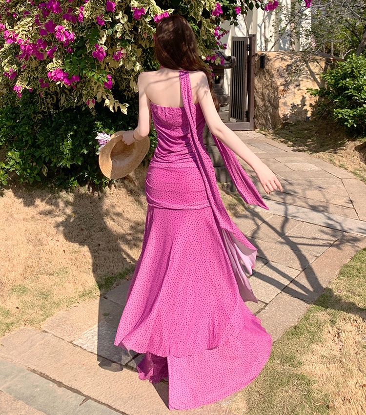 Wrapped chest streamer dress sweet polka dot scarves