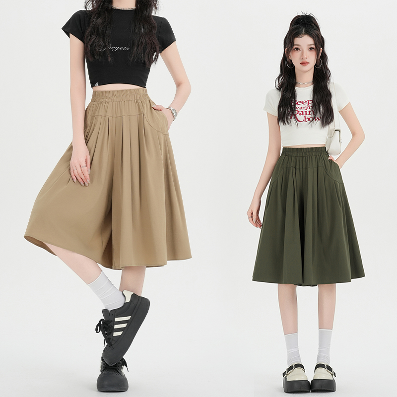 Loose ice silk skirt elastic wide leg pants for women