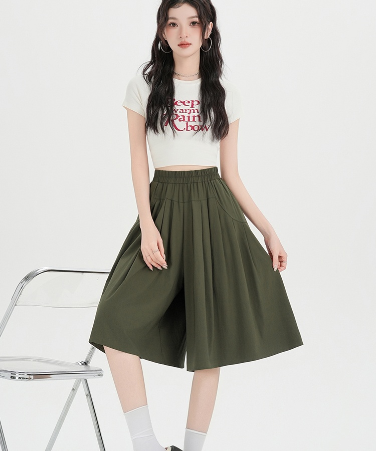 Loose ice silk skirt elastic wide leg pants for women