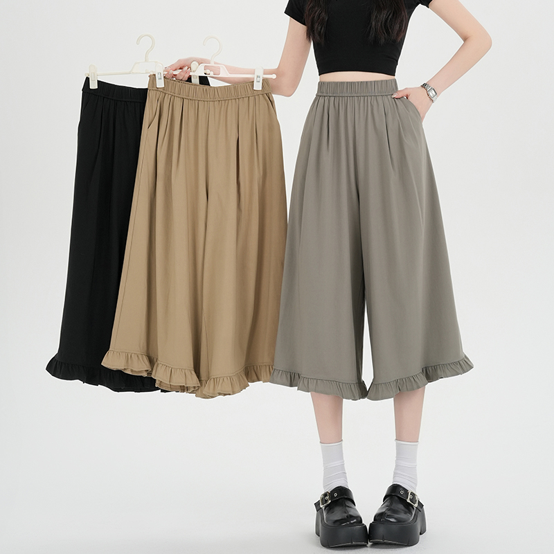 Ice silk fungus spring and summer wide leg pants for women