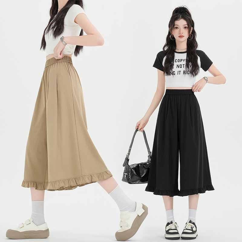 Ice silk fungus spring and summer wide leg pants for women