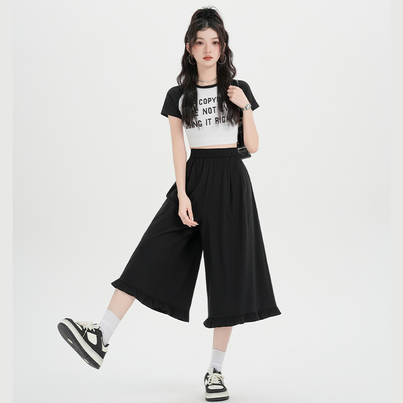 Ice silk fungus spring and summer wide leg pants for women