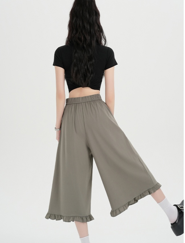 Ice silk fungus spring and summer wide leg pants for women