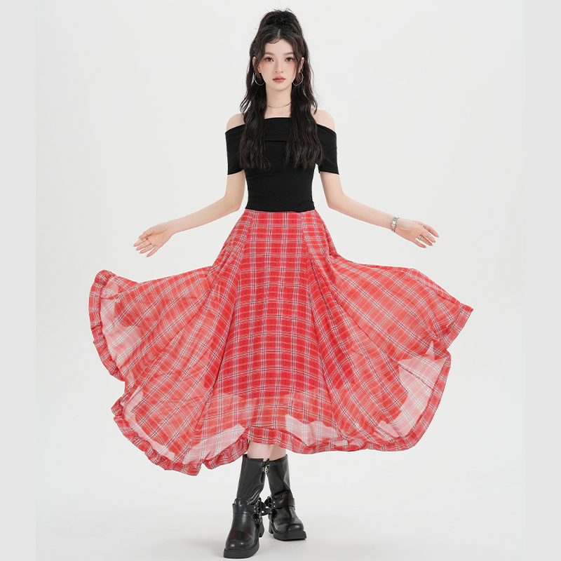 Spring and summer retro skirt vacation long skirt for women