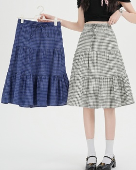 Plaid A-line bow short skirt high waist slim skirt for women