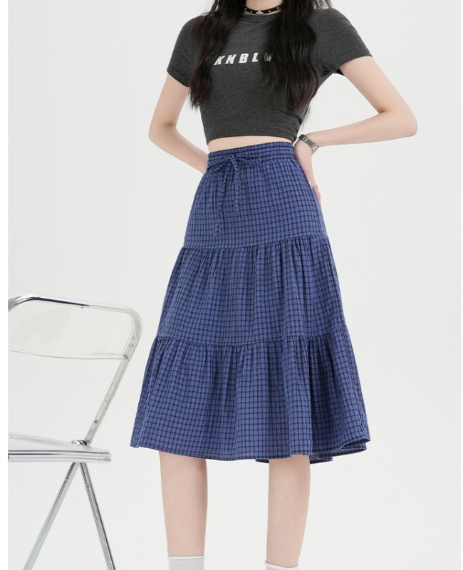 Plaid A-line bow short skirt high waist slim skirt for women