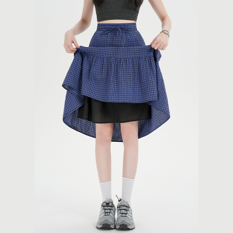 Plaid A-line bow short skirt high waist slim skirt for women
