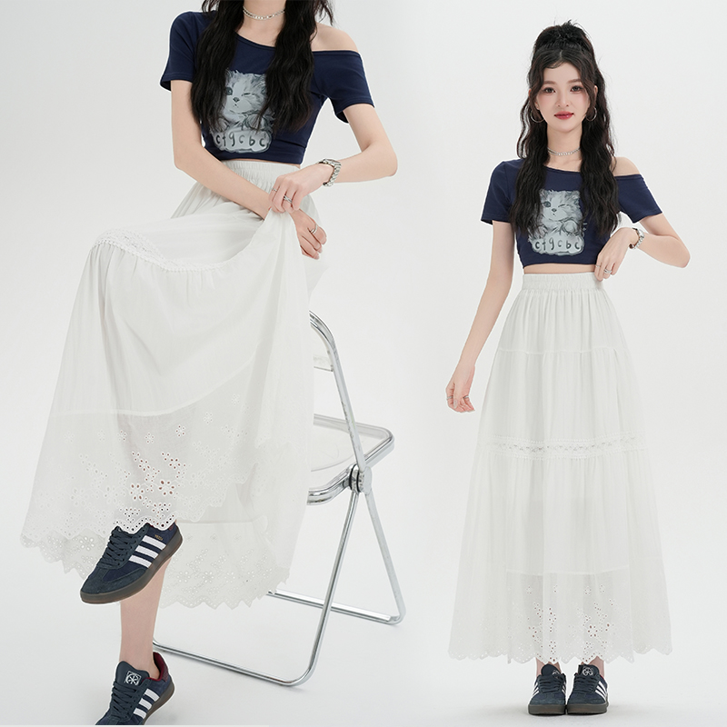 A-line spring and summer high waist white skirt for women