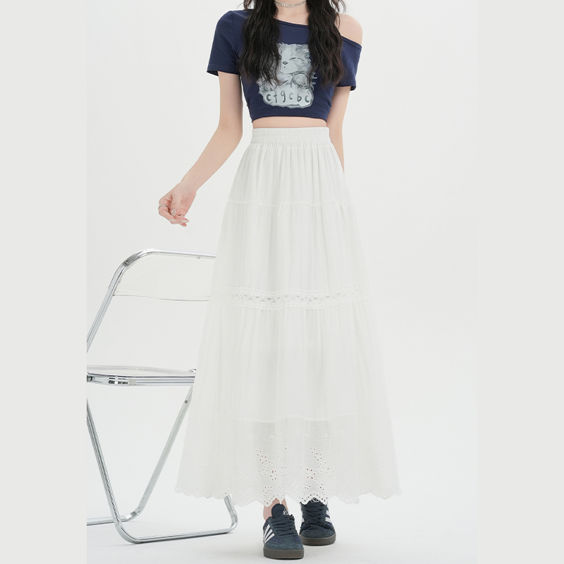 A-line spring and summer high waist white skirt for women