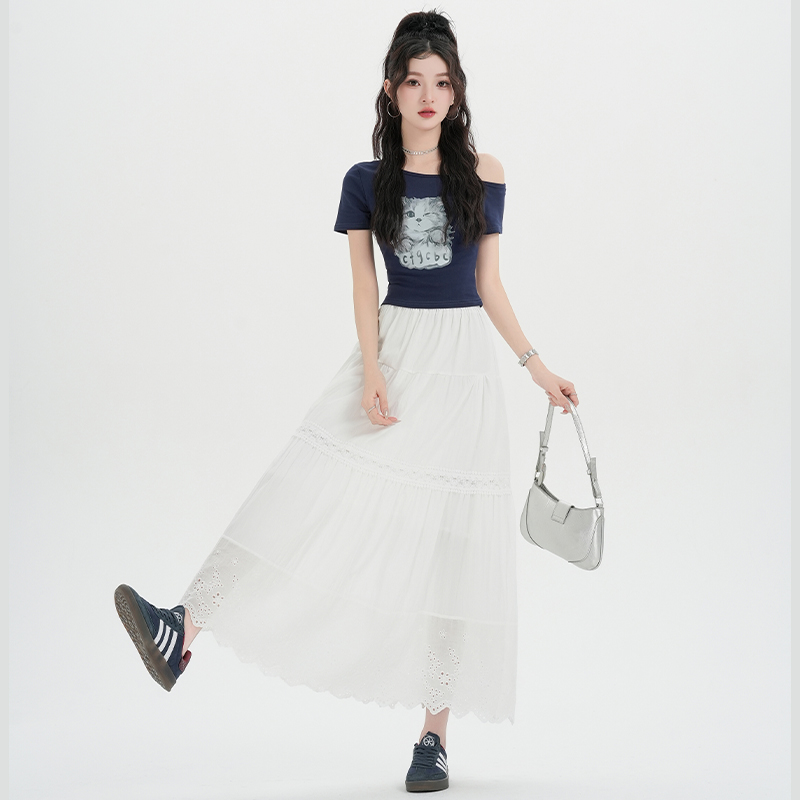 A-line spring and summer high waist white skirt for women