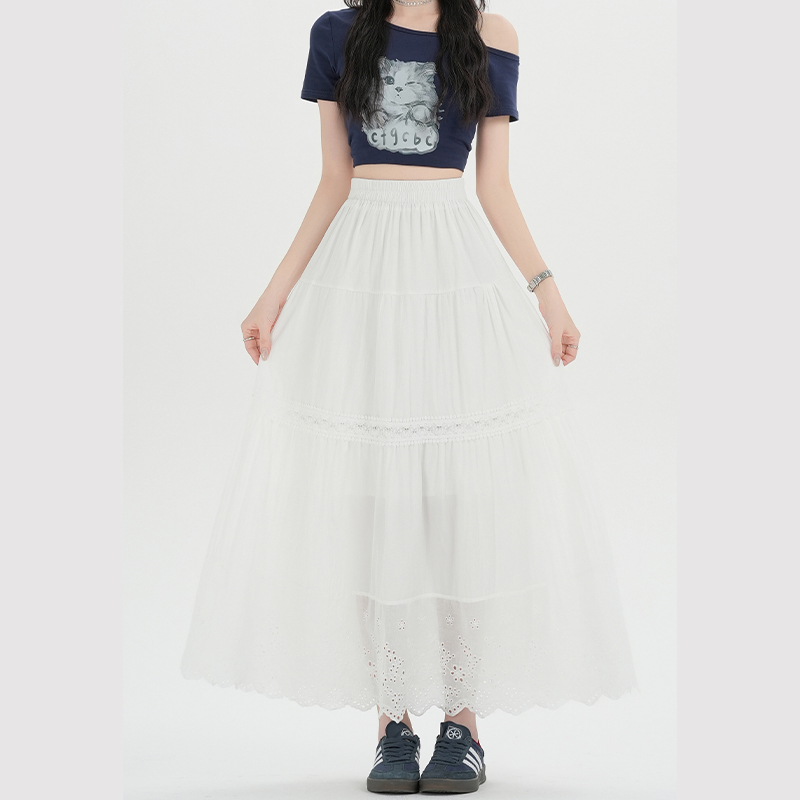 A-line spring and summer high waist white skirt for women