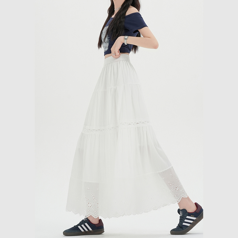 A-line spring and summer high waist white skirt for women