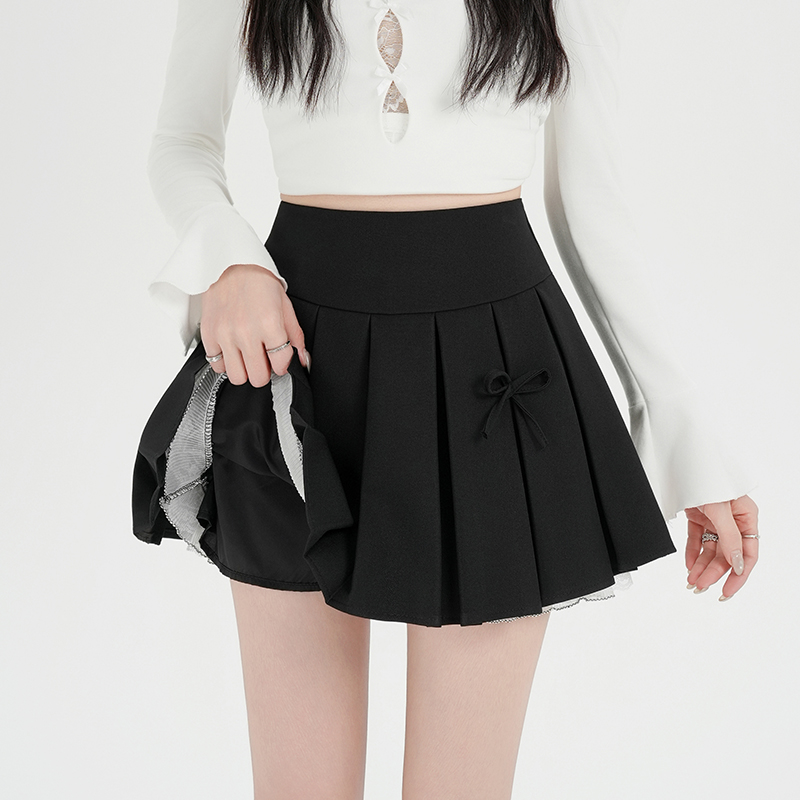 Pleated bow short skirt college style skirt for women