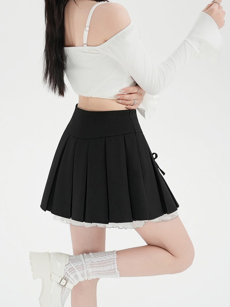 Pleated bow short skirt college style skirt for women