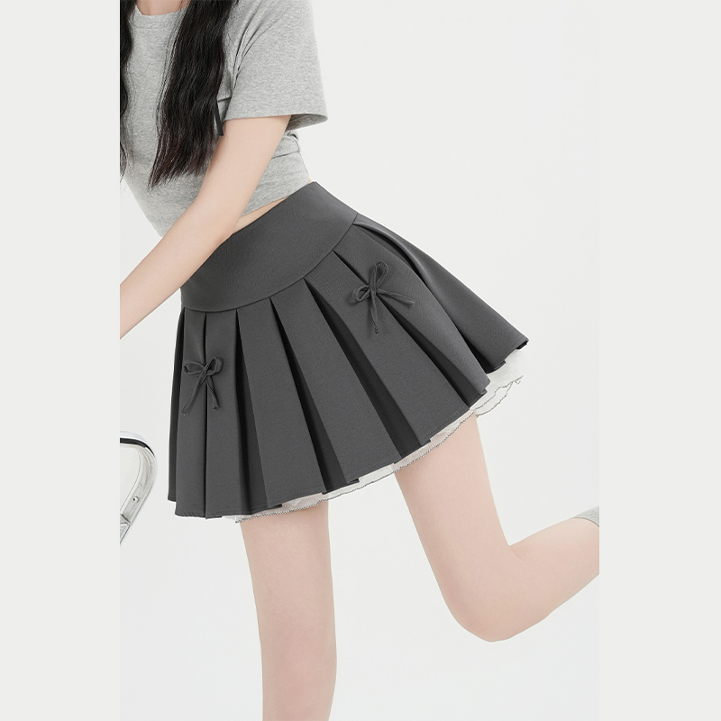 Pleated bow short skirt college style skirt for women