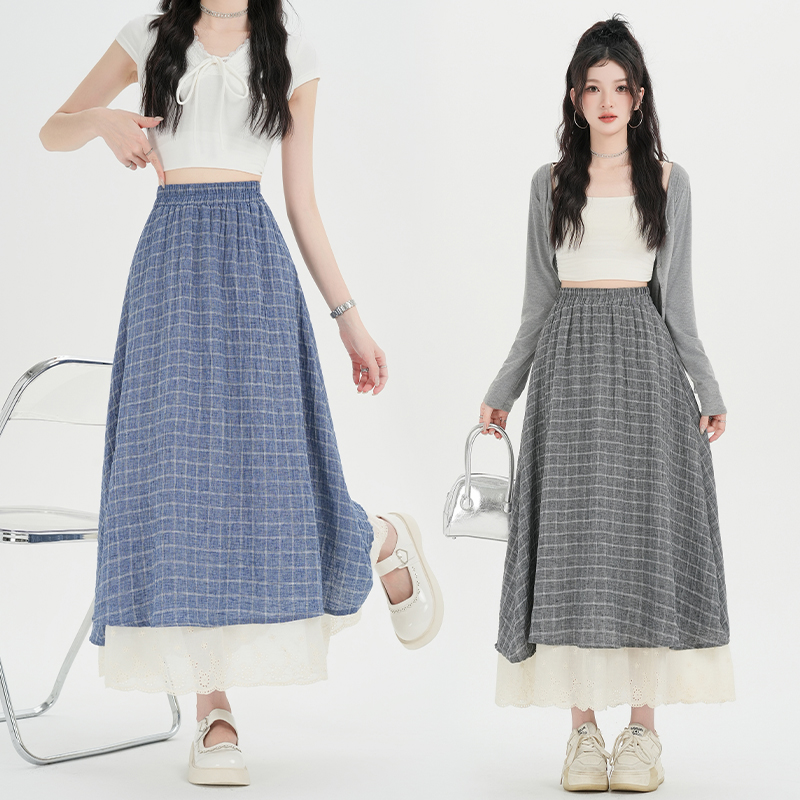 Cotton linen retro skirt A-line long dress for women