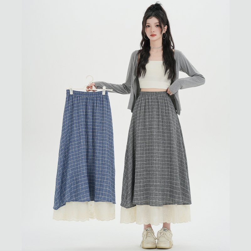 Cotton linen retro skirt A-line long dress for women